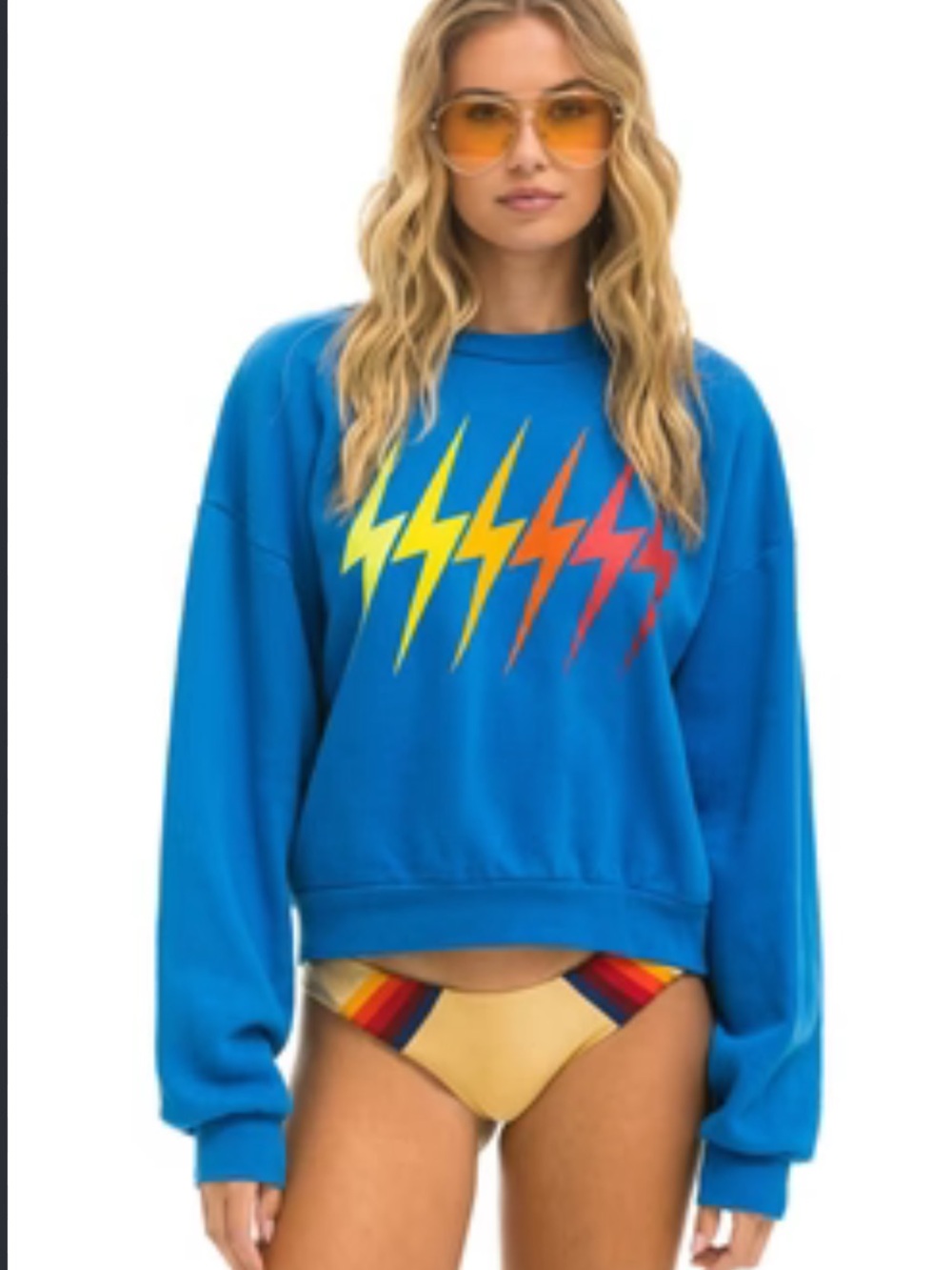 Aviator Nation Bright Blue Lightning Graphic Sweatshirt - Women
